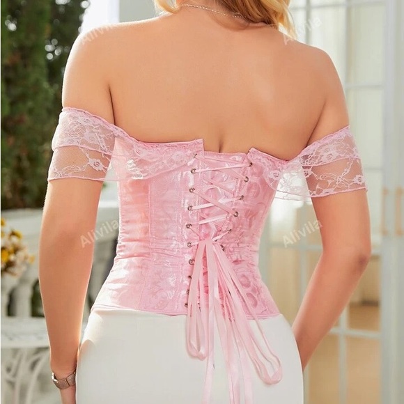Pink Lace Off-Shoulder Corset Top - Picture 3 of 6